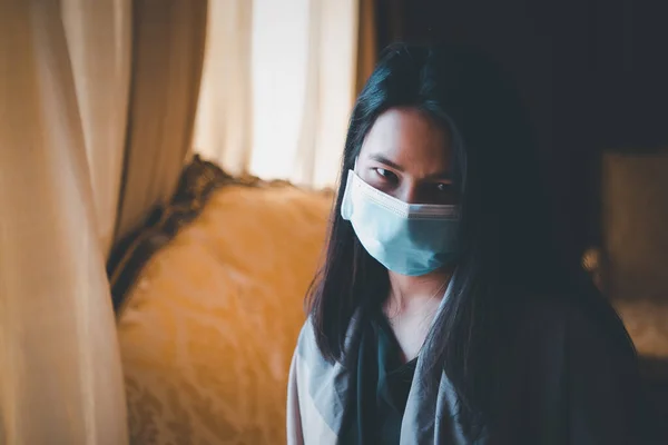Azjatka Ładna Kobieta Masce Maski Ochrony Dróg Oddechowych Przed Epidemią — Zdjęcie stockowe