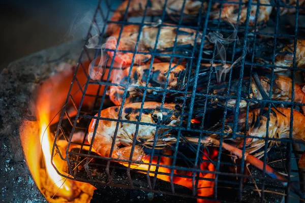 Grilled Shrimp Giant Freshwater Prawn Grilling Charcoal Sale Thai Street — Stock Photo, Image