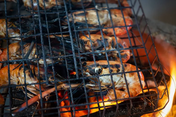 Grilled Shrimp Giant Freshwater Prawn Grilling Charcoal Sale Thai Street — Stock Photo, Image