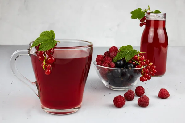 Summer Refreshing Drink Made Fresh Berries Compote Raspberries Black Red — Stock Photo, Image
