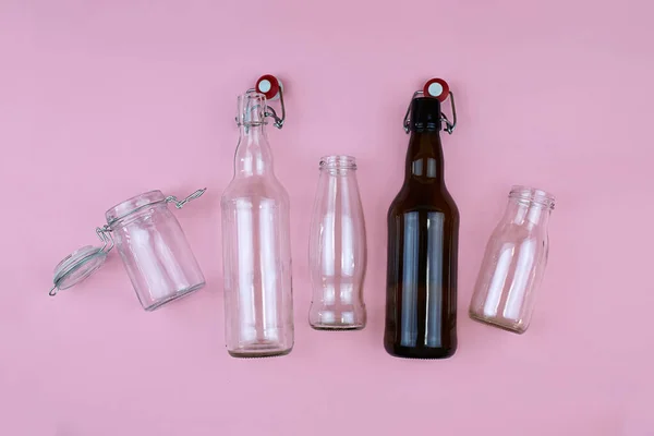 Recyclingglas Oder Recyclingglas Auf Rosa Hintergrund Keine Verschwendung — Stockfoto