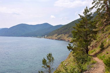 Baykal Gölü 'nün güzel manzarası, Rusya. Güneşli yaz akşamı