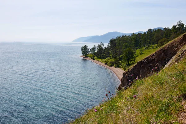 Vista Acima Grande Lago Bonito Lago Baikal Rússia Noite Verão — Fotografia de Stock