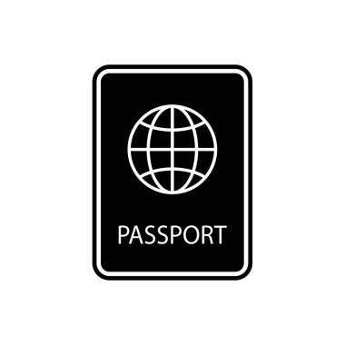 Arka planda biyometrik veri simgesine sahip pasaport izole edildi. Uluslararası seyahat pasaportu belgesi simgesi. Pasaport vektör simgesi EPS 10. Pasaport Simgesi - Seyahat. Geçiş izole