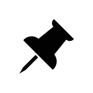 Vektör pin simgesi, Pushpin simgesi. Grafik tasarımı için iğne vektör illüstrasyonuna bas. İtme pimi izole edildi. Vektör EPS10 pin simgesi