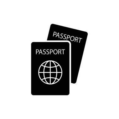 Arka planda biyometrik veri simgesine sahip pasaport izole edildi. Uluslararası seyahat pasaportu belgesi simgesi. Pasaport vektör simgesi EPS 10. Pasaport Simgesi - Seyahat. Geçiş izole