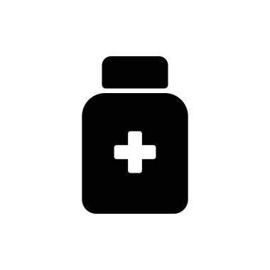 İlaç şişesi ikonu. İlaç şişesi var. Web tasarım simgesi. Eczane ilaç ikonu. Sağlık hizmetleri ikonu. İlaç şişesi taşıyıcı EPS 10