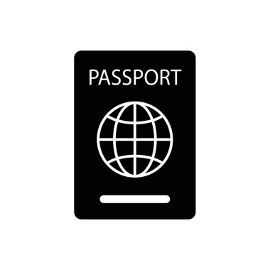 Arka planda biyometrik veri simgesine sahip pasaport izole edildi. Uluslararası seyahat pasaportu belgesi simgesi. Pasaport vektör simgesi EPS 10. Pasaport Simgesi - Seyahat. Geçiş izole