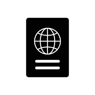 Arka planda biyometrik veri simgesine sahip pasaport izole edildi. Uluslararası seyahat pasaportu belgesi simgesi. Pasaport vektör simgesi EPS 10. Pasaport Simgesi - Seyahat. Geçiş izole