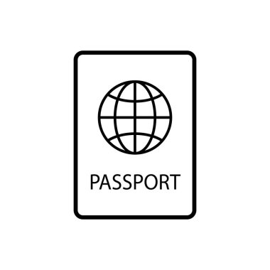 Arka planda biyometrik veri simgesine sahip pasaport izole edildi. Uluslararası seyahat pasaportu belgesi simgesi. Pasaport vektör simgesi EPS 10. Pasaport Simgesi - Seyahat. Geçiş izole