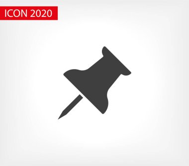 Vektör pin simgesi, Pushpin simgesi. Grafik tasarımı için iğne vektör illüstrasyonuna bas. İtme pimi izole edildi. Vektör EPS10 pin simgesi