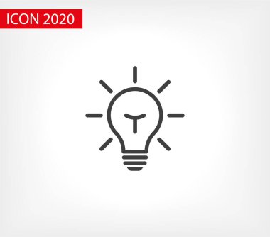 Ampul ışığı vektör simgesi. Işıklı lamba. Elektrik, parlıyor. Ampul simgesi vektörü, arka planda izole. Ampul ışığı simgesi - fikir işareti, çözüm. Ampul ışığı sembolü Enerji