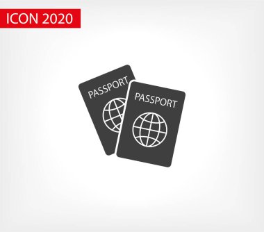 Arka planda biyometrik veri simgesine sahip pasaport izole edildi. Uluslararası seyahat pasaportu belgesi simgesi. Pasaport vektör simgesi EPS 10. Pasaport Simgesi - Seyahat. Geçiş izole