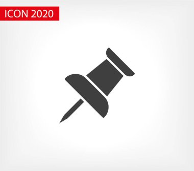 Vektör pin simgesi, Pushpin simgesi. Grafik tasarımı için iğne vektör illüstrasyonuna bas. İtme pimi izole edildi. Vektör EPS10 pin simgesi