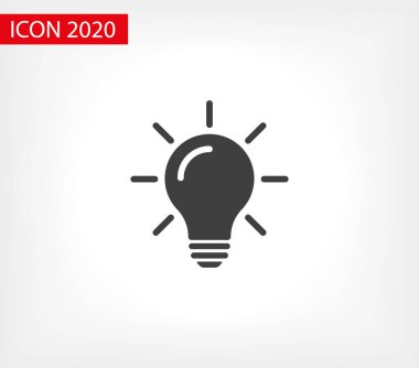 Ampul ışığı vektör simgesi. Işıklı lamba. Elektrik, parlıyor. Ampul simgesi vektörü, arka planda izole. Ampul ışığı simgesi - fikir işareti, çözüm. Ampul ışığı sembolü Enerji