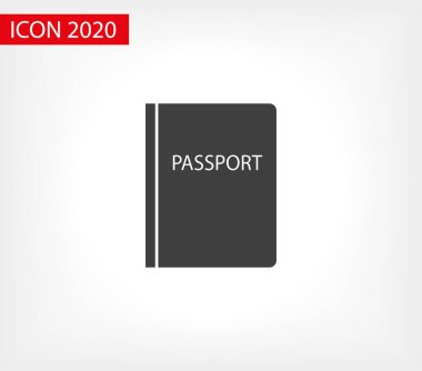 Arka planda biyometrik veri simgesine sahip pasaport izole edildi. Uluslararası seyahat pasaportu belgesi simgesi. Pasaport vektör simgesi EPS 10. Pasaport Simgesi - Seyahat. Geçiş izole