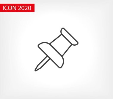 Vektör pin simgesi, Pushpin simgesi. Grafik tasarımı için iğne vektör illüstrasyonuna bas. İtme pimi izole edildi. Vektör EPS10 pin simgesi