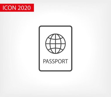 Arka planda biyometrik veri simgesine sahip pasaport izole edildi. Uluslararası seyahat pasaportu belgesi simgesi. Pasaport vektör simgesi EPS 10. Pasaport Simgesi - Seyahat. Geçiş izole