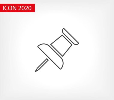 Vektör pin simgesi, Pushpin simgesi. Grafik tasarımı için iğne vektör illüstrasyonuna bas. İtme pimi izole edildi. Vektör EPS10 pin simgesi