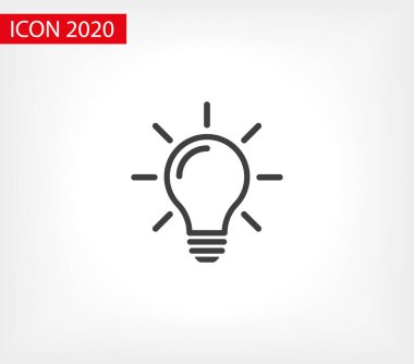 Ampul ışığı vektör simgesi. Işıklı lamba. Elektrik, parlıyor. Ampul simgesi vektörü, arka planda izole. Ampul ışığı simgesi - fikir işareti, çözüm. Ampul ışığı sembolü Enerji