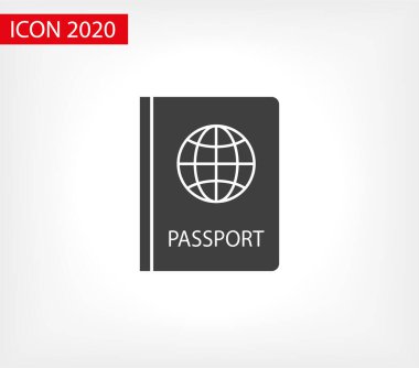 Arka planda biyometrik veri simgesine sahip pasaport izole edildi. Uluslararası seyahat pasaportu belgesi simgesi. Pasaport vektör simgesi EPS 10. Pasaport Simgesi - Seyahat. Geçiş izole