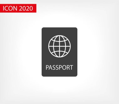 Arka planda biyometrik veri simgesine sahip pasaport izole edildi. Uluslararası seyahat pasaportu belgesi simgesi. Pasaport vektör simgesi EPS 10. Pasaport Simgesi - Seyahat. Geçiş izole