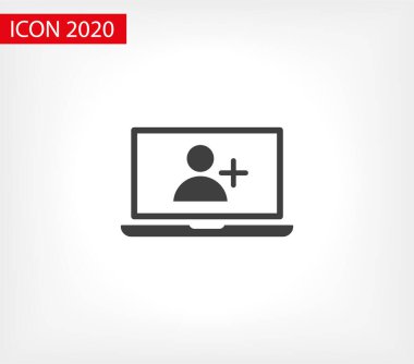 Laptop kullanıcı simgesi vektörü ekle. Vektör web tasarımı