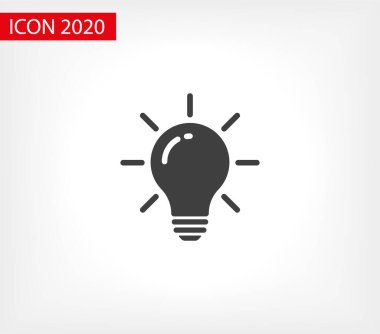 Ampul ışığı vektör simgesi. Işıklı lamba. Elektrik, parlıyor. Ampul simgesi vektörü, arka planda izole. Ampul ışığı simgesi - fikir işareti, çözüm. Ampul ışığı sembolü Enerji