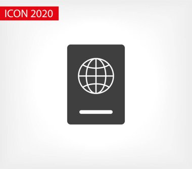 Arka planda biyometrik veri simgesine sahip pasaport izole edildi. Uluslararası seyahat pasaportu belgesi simgesi. Pasaport vektör simgesi EPS 10. Pasaport Simgesi - Seyahat. Geçiş izole