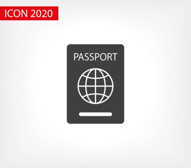 Arka planda biyometrik veri simgesine sahip pasaport izole edildi. Uluslararası seyahat pasaportu belgesi simgesi. Pasaport vektör simgesi EPS 10. Pasaport Simgesi - Seyahat. Geçiş izole