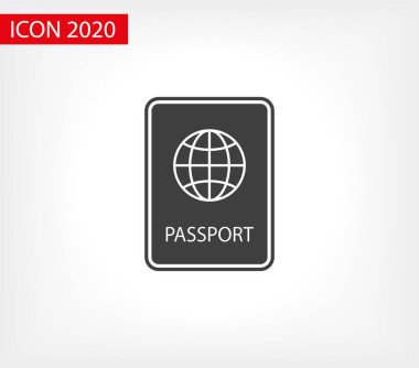 Arka planda biyometrik veri simgesine sahip pasaport izole edildi. Uluslararası seyahat pasaportu belgesi simgesi. Pasaport vektör simgesi EPS 10. Pasaport Simgesi - Seyahat. Geçiş izole
