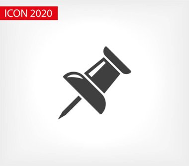 Vektör pin simgesi, Pushpin simgesi. Grafik tasarımı için iğne vektör illüstrasyonuna bas. İtme pimi izole edildi. Vektör EPS10 pin simgesi