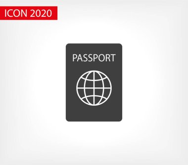 Arka planda biyometrik veri simgesine sahip pasaport izole edildi. Uluslararası seyahat pasaportu belgesi simgesi. Pasaport vektör simgesi EPS 10. Pasaport Simgesi - Seyahat. Geçiş izole