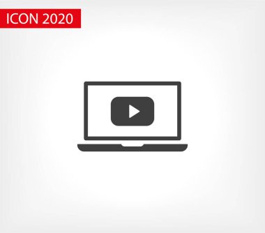 Ekranda çalma düğmesi olan dizüstü bilgisayar, vektör simgesi