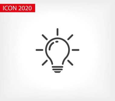 Ampul ışığı vektör simgesi. Işıklı lamba. Elektrik, parlıyor. Ampul simgesi vektörü, arka planda izole. Ampul ışığı simgesi - fikir işareti, çözüm. Ampul ışığı sembolü Enerji