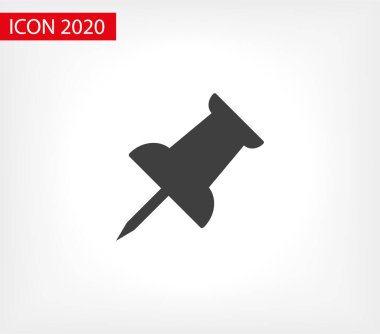 Vektör pin simgesi, Pushpin simgesi. Grafik tasarımı için iğne vektör illüstrasyonuna bas. İtme pimi izole edildi. Vektör EPS10 pin simgesi