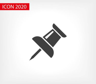 Vektör pin simgesi, Pushpin simgesi. Grafik tasarımı için iğne vektör illüstrasyonuna bas. İtme pimi izole edildi. Vektör EPS10 pin simgesi