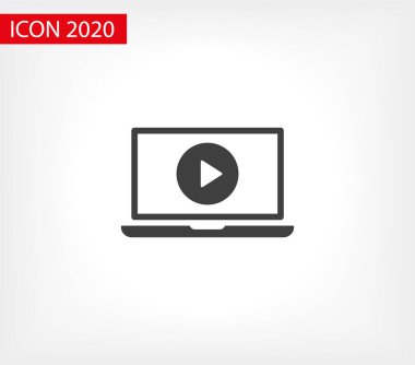 Ekranda çalma düğmesi olan dizüstü bilgisayar, vektör simgesi