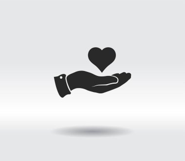 Kalp elde simge, vektör illüstrasyon. Düz tasarım biçimi