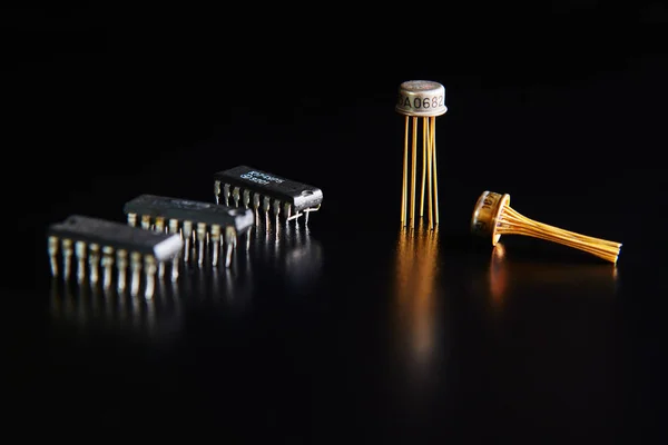 Electronic Chip Radio Components Black Background — Stock Photo, Image