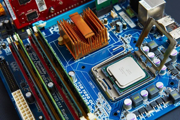 Computer Scheme Photographed Close Various Components — Stock Photo, Image