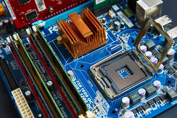 Computer Scheme Photographed Close Various Components — 图库照片