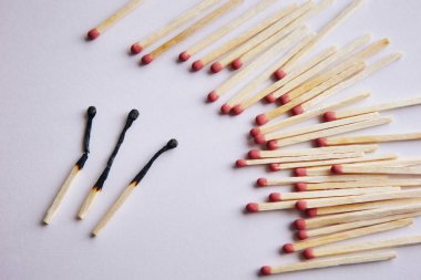 beyaz bir arka planda bir grup maçlarının Yakılan maçlar