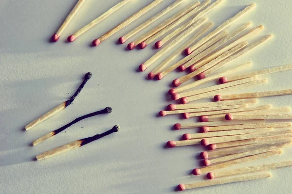 Burned Matches White Background Bunch Matches Long Shadows — Stock Photo, Image
