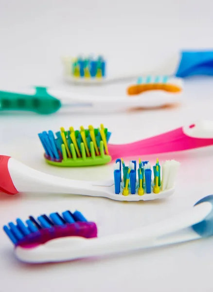 Many Toothbrushes White Background — Stock Photo, Image