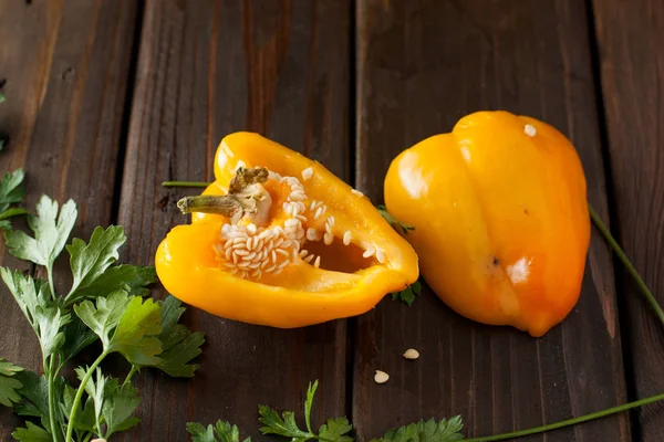 Yellow sweet pepper two sliced