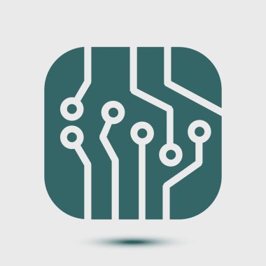 Devre kartı simgesi. Teknoloji düzeni kare simgesi. Düz tasarım stili.