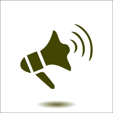 Yakında simge megafon. Hoparlör simgesi. Haberler ve acil reklamlar.