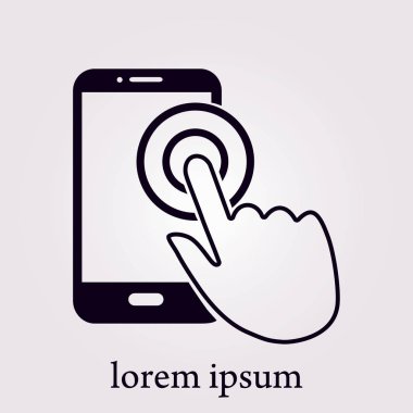 Dokunmatik ekran smartphone işareti simgesi. El işaretçi simgesi. Düz tasarım stili. Vektör Eps 10.