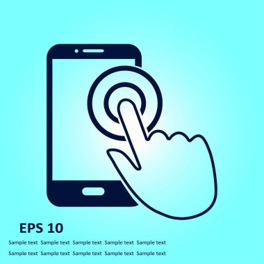 Dokunmatik ekran smartphone işareti simgesi. El işaretçi simgesi. Düz tasarım stili. Vektör Eps 10.